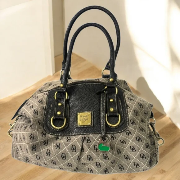 Dooney & Bourke Monogram Quilted Satchel Canvas Leather Bag